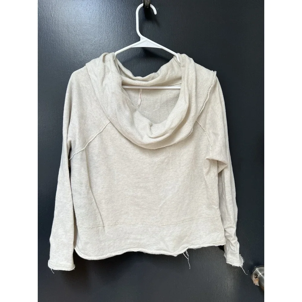 Free People Women's Cream Cropped Sweater Oversize Cowl Neck Small